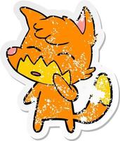 distressed sticker of a cartoon fox vector