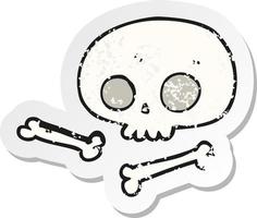pegatina retro angustiada de un cráneo y huesos de dibujos animados vector