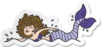 sticker of a cartoon mermaid vector