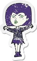 retro distressed sticker of a cartoon vampire girl vector