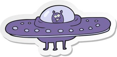 sticker of a cartoon flying saucer vector