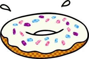 cartoon doodle of an iced ring donut vector