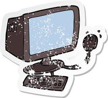 retro distressed sticker of a cartoon computer vector