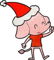 cute textured cartoon of a elephant wearing santa hat vector