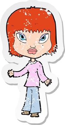 retro distressed sticker of a cartoon woman with open arms