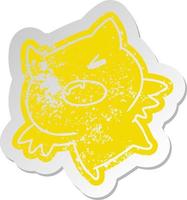 distressed old sticker of a kawaii cute bat vector