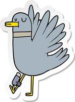 sticker of a cartoon flapping wood pigeon vector