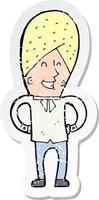 retro distressed sticker of a cartoon happy man vector