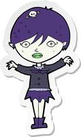 sticker of a cartoon waving vampire girl vector