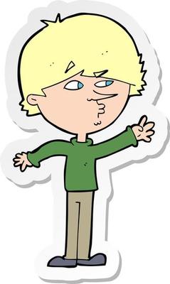 sticker of a cartoon worried man reaching