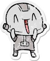 distressed sticker of a cartoon robot vector