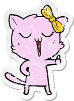 distressed sticker of a cartoon cat vector