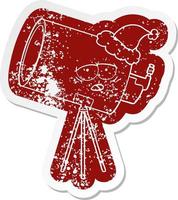 cartoon icon of a bored telescope with face wearing santa hat vector