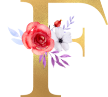 fiori ad acquerello con alfabeto d'oro png