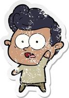 distressed sticker of a cartoon man asking question vector