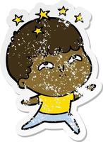 distressed sticker of a cartoon amazed boy vector