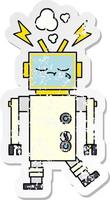 distressed sticker of a cute cartoon crying robot vector