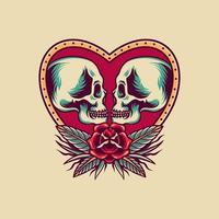 Skull Falling In Love Retro Illustration vector