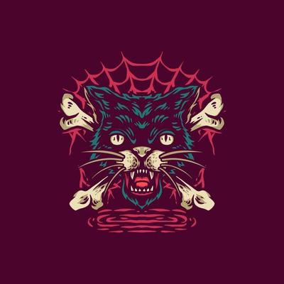 Scary Cat Retro Illustration