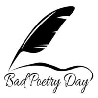 Bad Poetry Day, vintage inkwell feather and lettering for postcard vector