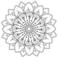 Mandala flower with two layers of ornate shading petals, coloring page with natural motives vector