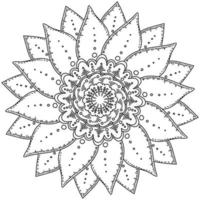 flor de mandala con pétalos afilados en dos capas, página de color zen con sombreado limpio vector