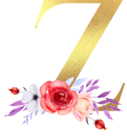 aquarellblumen mit goldenem alphabet png