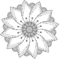 Mandala flower with small shading in the center and along the edge of the petals, zen coloring page for children and adults vector