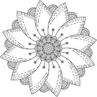 flor de mandala con un pequeño sombreado en el centro y a lo largo del borde de los pétalos, página de coloración zen para niños y adultos vector