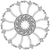 Mandala in the form of a flower with carved petals and a pattern of frequent shading, anti stress coloring plant page vector