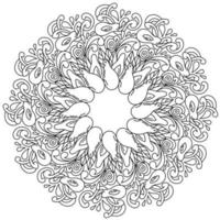 Mandala with avocado, whole and half with leaves, coloring page in the form of a round frame with curls and fruits vector