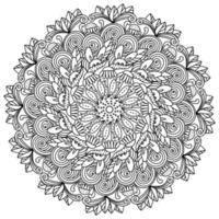 Contour ornate mandala for Easter, coloring page with curls and bunnies vector