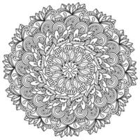 Contour ornate mandala for Easter, coloring page with curls and bunnies vector