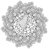 Ornate mandala with clover leaves and a harp in the center, St. Patrick's Day coloring page vector