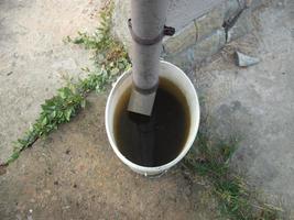 Drinking bowl for animals from rainwater collected from the roof photo