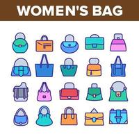 conjunto de iconos de colección de accesorios de bolsa de mujer vector