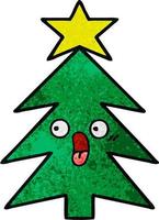 retro grunge texture cartoon christmas tree vector