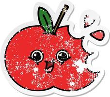 distressed sticker of a cute cartoon red apple vector