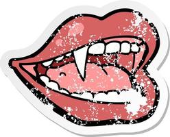 retro distressed sticker of a cartoon vampire mouth vector