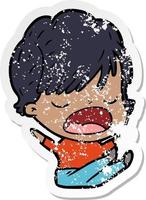 distressed sticker of a cartoon woman talking vector