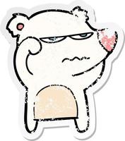 distressed sticker of a angry bear polar cartoon vector