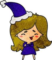 christmas textured cartoon of kawaii girl vector