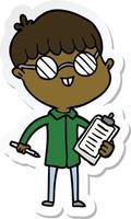 sticker of a cartoon boy wearing spectacles vector