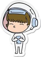 sticker of a cartoon curious astronaut vector