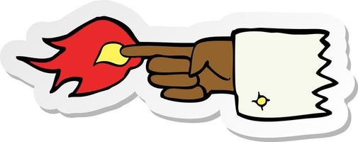 sticker of a cartoon flaming pointing finger symbol vector