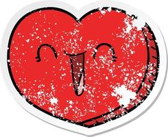 distressed sticker of a cartoon love heart vector