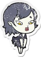 distressed sticker of a cute cartoon vampire girl vector