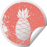 quirky distressed circular peeling sticker symbol pineapple vector