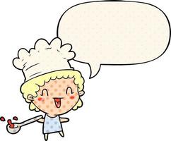 cute cartoon happy chef and speech bubble in comic book style vector