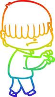 rainbow gradient line drawing cartoon boy with untidy hair vector